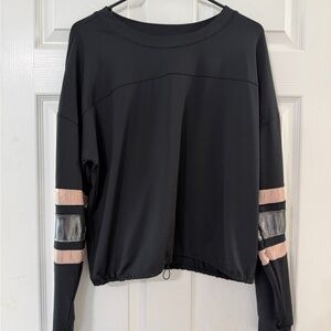 Lucky in Love Black Pullover with Pink and Silver Sleeve Stripes